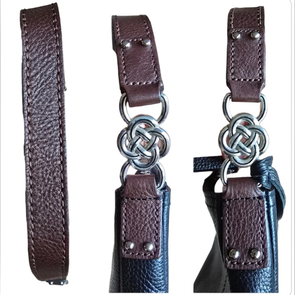 EUC Brighton Aidan Shoulderbag Black Chocolate leather hobo w/ woven acc… - Picture 10 of 11